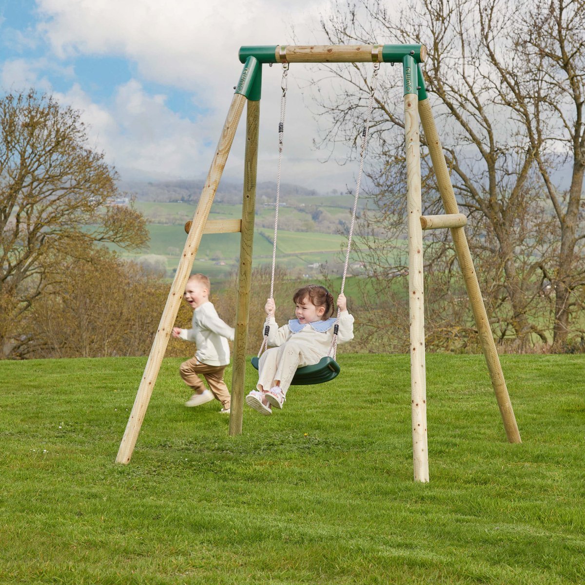 Rebo Wooden Single Garden Swing Set - Solar Yellow