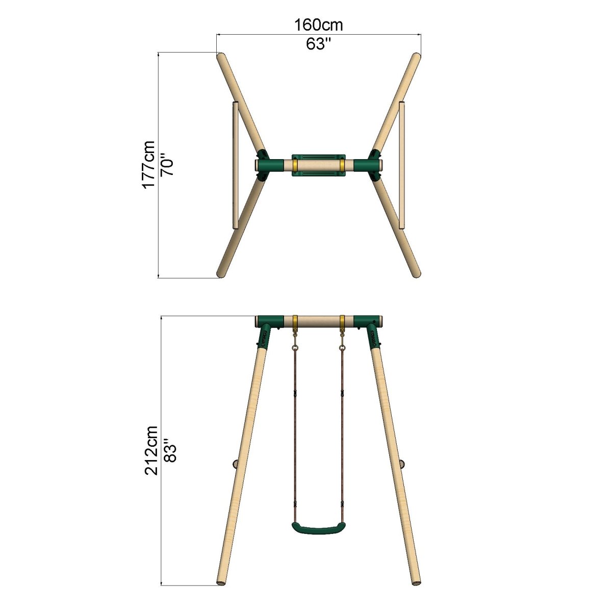 Rebo Wooden Single Garden Swing Set - Solar Yellow