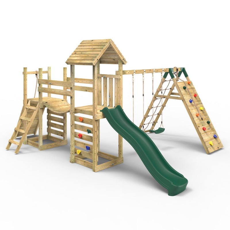 Rebo Bear Double Tower Climbing Frame with Bridge Swing Slide