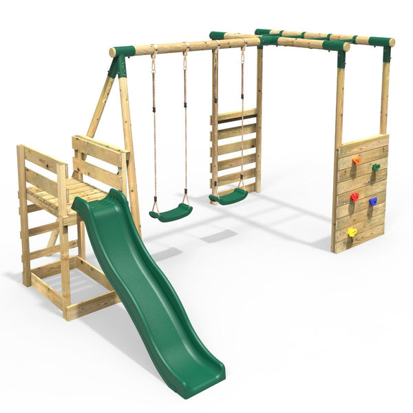 Swing set with shop trampoline and slide